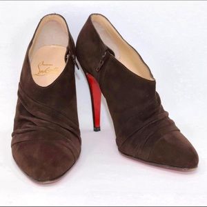 LOUBOUTIN Ruched Ankle Zip Boot Sz Suede